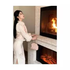 겨울 여자정장세트 보들보들 칼라 조끼 치파오 원피스 세트 ible4