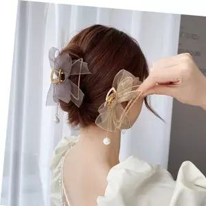 반달집게핀 여성스런 파티룩 머리핀 쉬폰리본 진주라인 집게핀