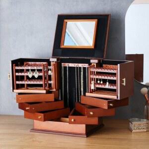 보석함 원목 거울 목걸이 악세서리 레트로 귀중품 손잡이 정리함 예물 쥬얼리박스 진열 나무