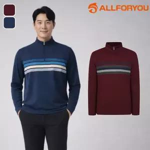 올포유 티셔츠 긴팔티 반집업 줄무늬  봄 가을 남성