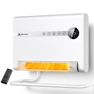 벽 히터, 침실용 공간 실내용 1500W PTC 고속 난방 전기 30 진동, 조절 가능한 온도 조절기, 24시간 타이머, 리모컨, 책상 또는 벽걸이형 사무용 히터