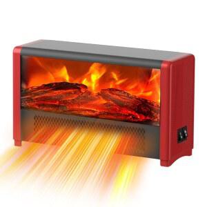 사실적인 화염 효과가 있는 Pxonmow 소형 공간 히터, 실내용 600W 휴대용 미니 전기 책상 사무실, 침실, 공부방, 과열 및 45 팁 오버 보호(빨간색)