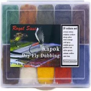 볼섹 카폭 드라이 플라이 더빙 디스펜서 10가지 색상의 다양한 섬유 타이딩 천연 부력 타이잉 소재