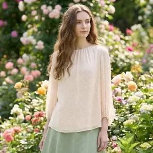 에스연 SS 쉬폰 글리터 시스루 티블라우스 4종