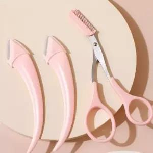 눈썹관리 눈썹정리기 눈썹 가위 제모기 핑크 3종세트