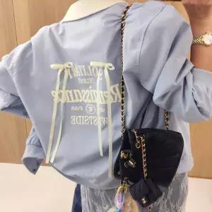 롱리본 레터링 노카라 바스락 오버핏 봄 블루종 점퍼 (3color)