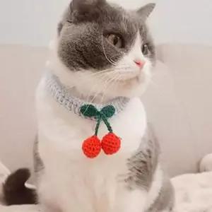 [반려] PET 강아지 고양이 뜨개 케이프 체리 스카프 리본 턱받이 패션템 강아지넥 목걸이