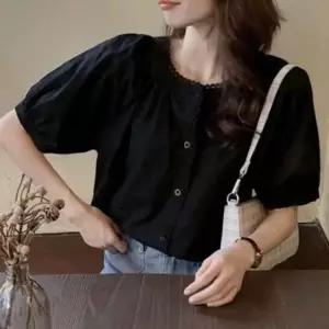 쿨시즌 하프티 셔츠 레이디스 러블리 하객 브라우스컴포트 다크블랙