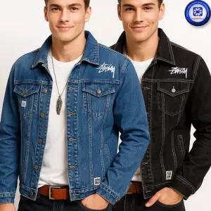 남성 봄가을 A-JIA 입체자수 로고 워싱 데님 자켓 청 자켓 점퍼 간절기점퍼 진청 연청 블랙청 2칼라