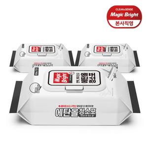 매직브라이트 에탄올 청소포 50매입 3개 캡형 대형 물티슈 찌든때