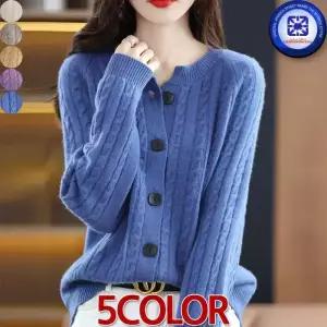 여성 봄가을겨울 PACHIRA 파키라 사각단추 라운드넥 꽈베기 케이블 니트 가디건 5칼라 /3
