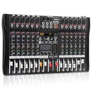 마이크노 오디오 믹서 12채널 프로페셔널 콘솔, 320 DSP 효과, 7밴드 EQ 사운드 믹싱 보드 디지털 DJ 믹서(녹음용 USB 블루투스 MP3 포함), 독립적인 48V 전원 및 음소거 버튼