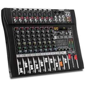 마이크노 오디오 믹서 8채널 프로페셔널 콘솔, 320 DSP 효과, 7밴드 EQ 사운드 믹싱 보드 디지털 DJ 믹서(녹음용 USB 블루투스 MP3 포함), 독립적인 48V 전원 및 음소거 버튼