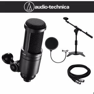  오디오테크니카 AT2020 보컬 녹음 방송용 콘덴서 마이크 탁상용T자 스탠드 팝필터 케이블 AT-2020