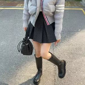 [미나그램] 벨런 핀턱 모직주름미니스커트