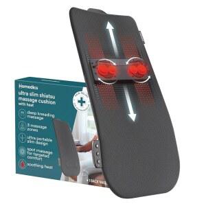HoMedics 울트라 슬림 시아츠 마사지 쿠션 히트 u2013 풀 백 커버 딥 니딩 3 존 컨트롤 상/하/풀 진정 효과 프로파일 휴대용 디자인으로 대부분의 의자에 맞습니다