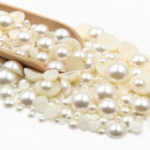 20MM 플랫 반원형 얼굴 구멍 없음 쥬얼리 구슬 의류 액세서리 라운드 ABS 흰색 모조 진주 DIY