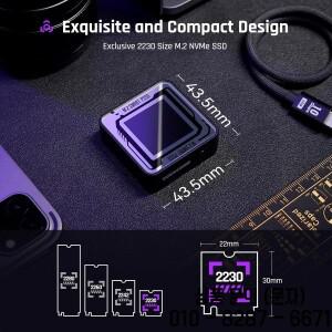 Dockcase 2230 M.2 NVMe SSD 인클로저(LCD 디스플레이 화면 포함) USB Type C Gen2 10Gbps