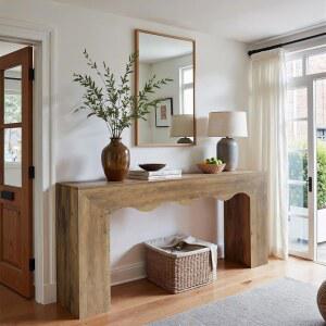 Tribesigns 63인치 농가 콘솔 테이블, 수납장이 있는 소파 뒤의 나무 긴 현관 스테이션, 베이스가 좁은 스탠드, 현관을 위한 복도 거실