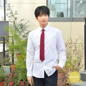 교복몰 프리미엄 스판 남성 화이트 셔츠 (빨강체크)