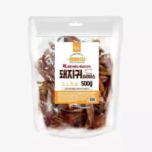 멍메이징 대용량수제 강아지간식 돼지귀슬라이스 500g 수제간식 대용량간식 개간식 국산간식