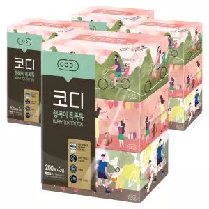 코디 행복이 톡톡톡 미용티슈 200매X3개입 4개
