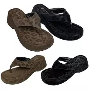 [엄지척]레오핏통굽쪼리 뮬슬리퍼 호피 키높이 여름 쿠션신발 onm 실내화 편안한 슬리퍼 사무실슬리퍼 남