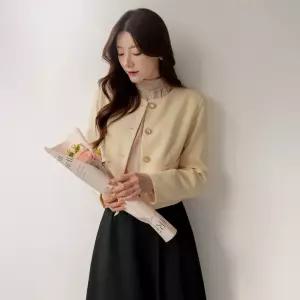 [시크라인] (~XXL까지) 모아릴 노카라 트위드 자켓 봄 가을 크롭자켓 아우터 하객룩 오피스룩 모임룩 격식룩 빅사이즈