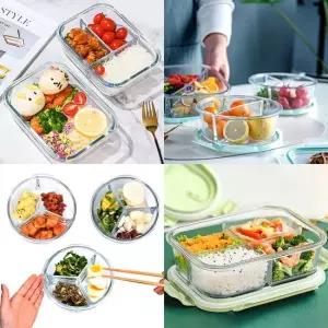 칸막이 유리 밀폐용기 모음전 칸 나눔 요리 용기 밀폐 반찬통 원형 사각 플레이트 K765-OA