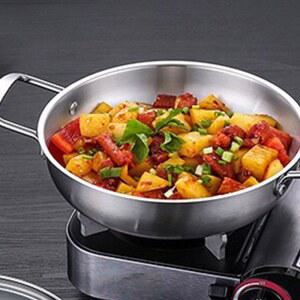 스테인레스 스틸 인스턴트 국수 냄비 한 사람 작은 냄비 이중 귀 플랫 바닥 건조 냄비 가정용 가스 해산물 수프 냄비