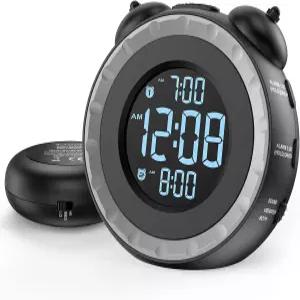 침대 셰이커가 장착된 시끄러운 듀얼 알람 시계 - 0-100 디머 무거운 수면자 또는 청각 장애인을 위한 진동