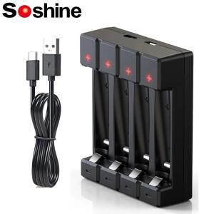 Soshine Black 3.2V LiFePO4  3.7V 리튬 이온 4 슬롯 배터리 충전기 스마트 충전식 1.2V AA AAA NiMH 배터