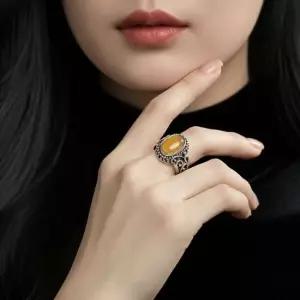 고전적인 단아한 존재감 호박 원석 타원 S925 엔틱 반지