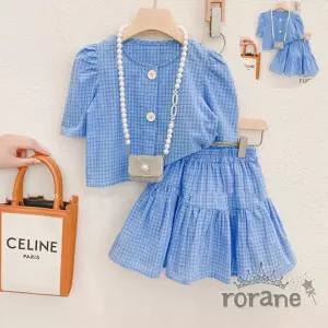 아동복 여름 블루 체크 상하복