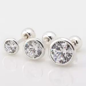 SP600_화이트 베젤큐빅 은피어싱 정품 925 법정 순은 실버피어싱 은귀걸이 큐빅귀걸이