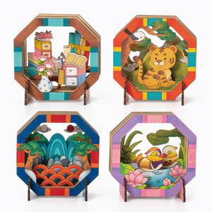 우드 시어터 초등 학교 유치원 방과후 DIY 만들기 수업 키트 민화 전통 우드 공예 미술 교육 세트 재료