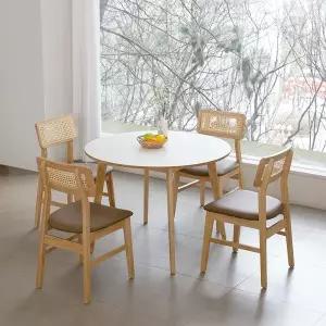 [공간미가구]밀키우드 1000 원형 핸즈라탄 4인 주방 식탁 세트 카페 인테리어