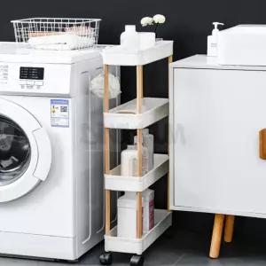 디노꿈 4단 이동식 틈새선반(폭14cm) (우드봉) 주방틈새수납장