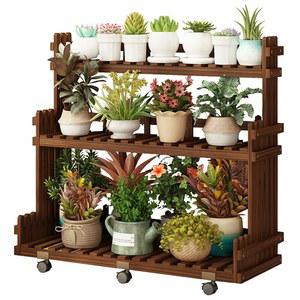원목 화분정리대 화분 거치대 이동식 바퀴형 3단 다이 받침대 진열대