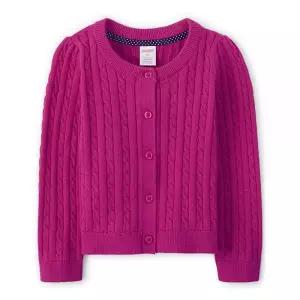 Gymboree 여아 및 유아용 긴소매 케이블 니트 가디건 스웨터, 매직 마젠타
