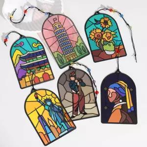 MHS 조각 스티커 썬캐쳐 장식 소품 만들기 DIY 명화 랜드마크 책갈피 인테리어