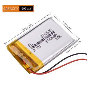 JST2.0 2P JST1.25 602535 3.7V 600mAh 충전식 리튬 Lipo 이온 폴리머 배터리