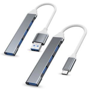 4포트 USB 3.0 허브 USB 허브 타입 C 도크 멀티 스플리터 어댑터 OTG 타입 C 허브 (아이폰 15, 샤오미, 화웨이, 맥북 프로, USB 3.0, 2.0 호환)