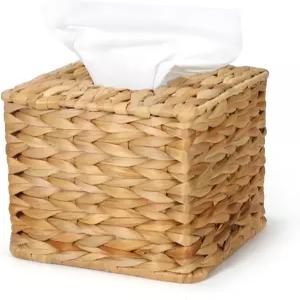 MHCLUE 워터 히아신스 사각 티슈 박스 커버 - 거실 침실 욕실용 수공예 천연 섬유 장식 홀더 표준 농가 홈