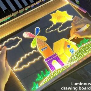 DIY 아크릴 보드와 컬러 펜 LED 노트 키덜트 그림 장난감 드로잉 발광 칠판 워드패드 야간 조명 포함