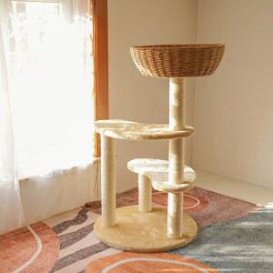 라탄 숨숨집 원목캣타워 선반 먼치킨 클라이밍 T5 기둥 매트 스크래쳐 간편설치 다묘용