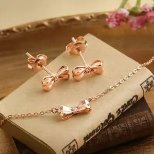 14K 엘리스 리본 큐빅 주얼리세트 (귀걸이+목걸이) NPS29309