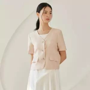 린넨 혼방 솔리드 V넥 반팔 자켓 (VKJAE7142)