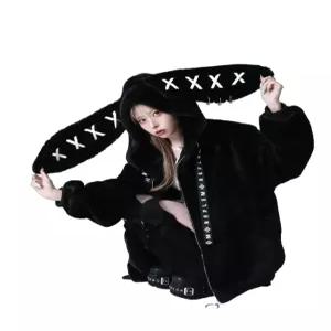 여성 후드집업 토끼 귀 기본 귀여운 데님 기장 니트 여친룩 레플렘 투웨이 파카 귀요미