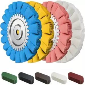 콘빅슨 9PCS 8인치 에어웨이 버핑 휠 키트 16겹 S자형 알루미늄 금속 연마 5인치/8인치 Arbor 세미 트럭